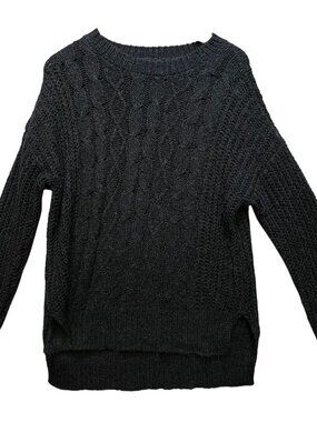 American Eagle Women Crewneck Pullover Sweater Cable Knit Long Sleeve Sz S Black